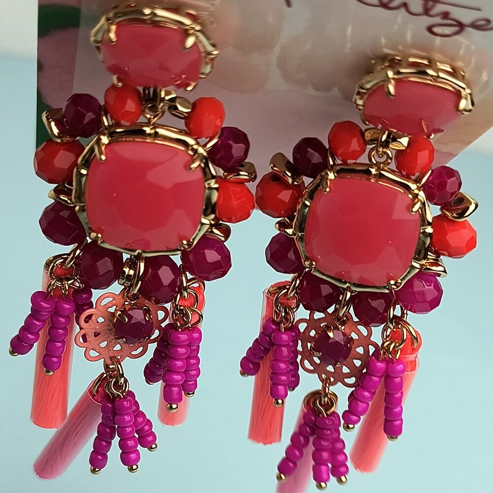 Lilly Pulitzer Statement Pirced Post Earrings Tassel Be Waterside Amaren… - Picture 9 of 11